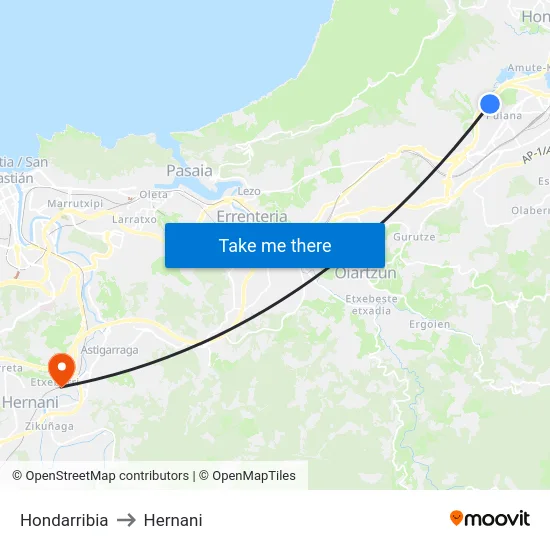 Hondarribia to Hernani map