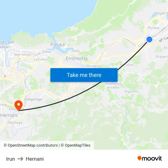 Irun to Hernani map