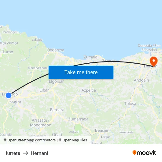 Iurreta to Hernani map