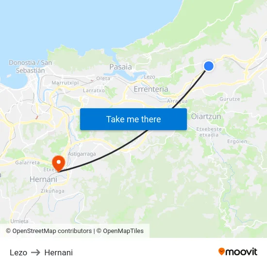 Lezo to Hernani map