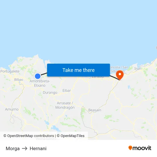 Morga to Hernani map