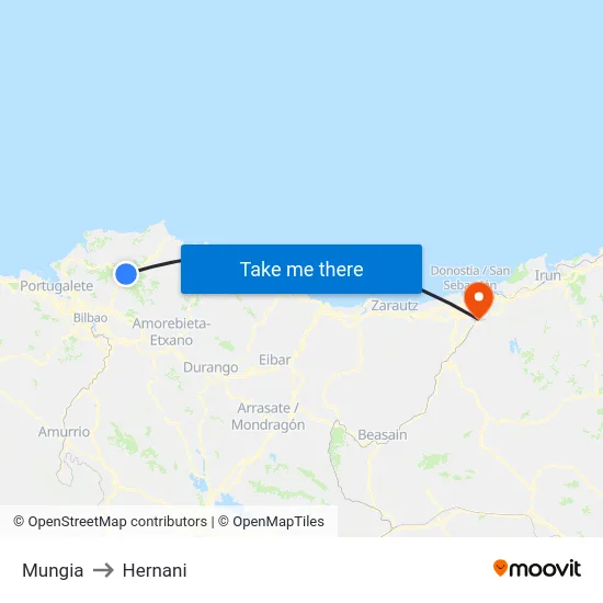 Mungia to Hernani map