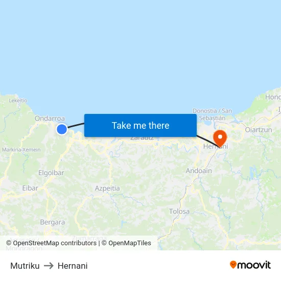 Mutriku to Hernani map