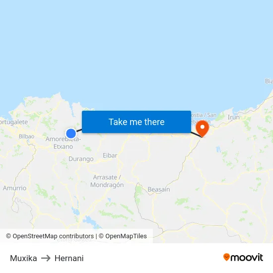 Muxika to Hernani map