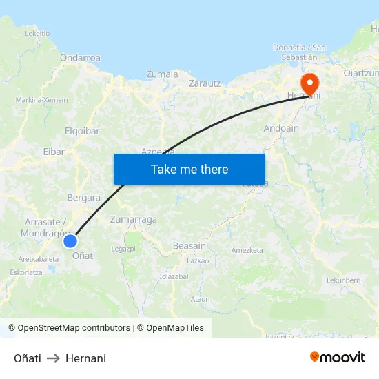 Oñati to Hernani map