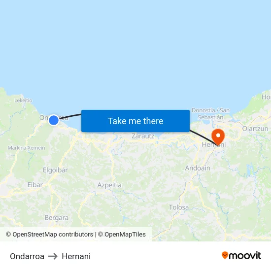 Ondarroa to Hernani map