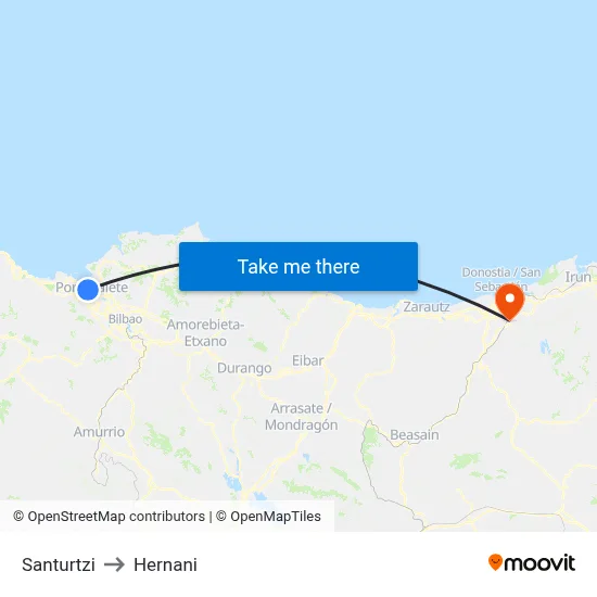 Santurtzi to Hernani map