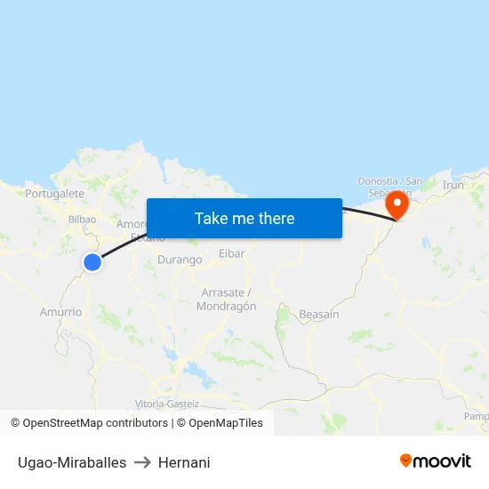 Ugao-Miraballes to Hernani map