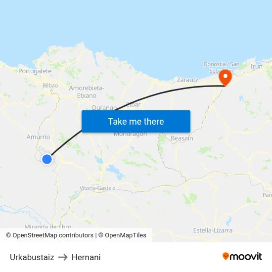 Urkabustaiz to Hernani map