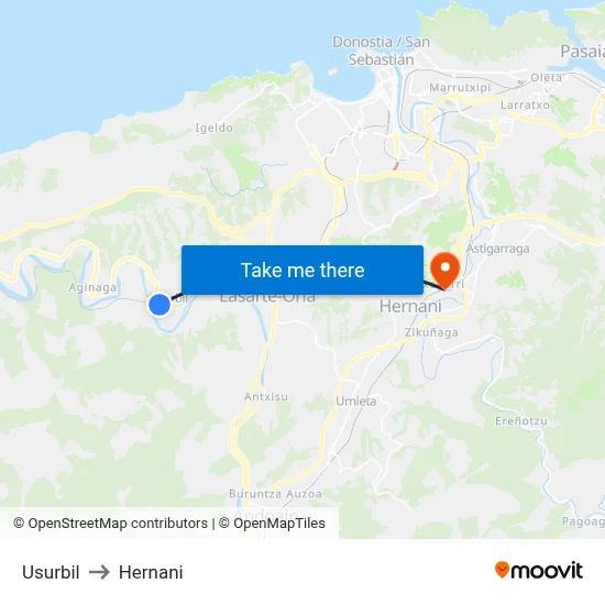 Usurbil to Hernani map