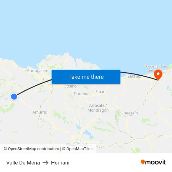 Valle De Mena to Hernani map