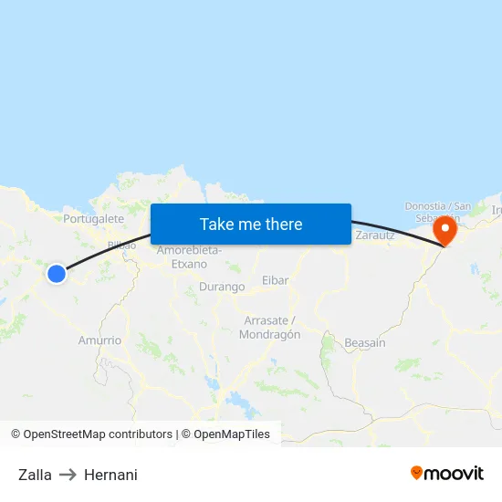 Zalla to Hernani map