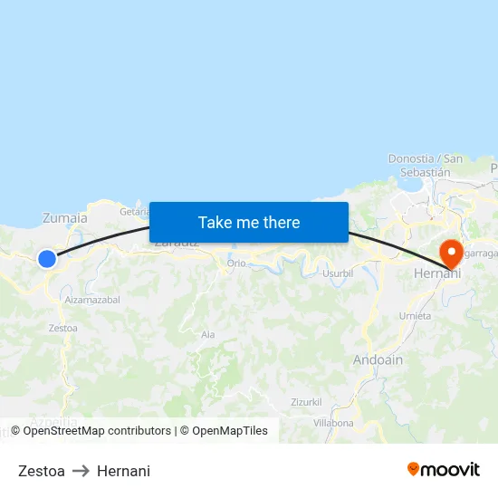 Zestoa to Hernani map