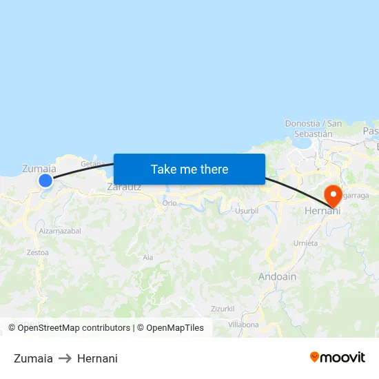 Zumaia to Hernani map