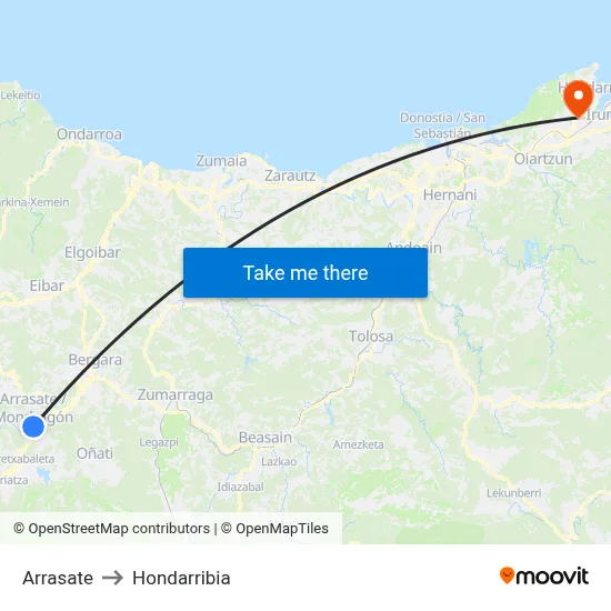 Arrasate to Hondarribia map