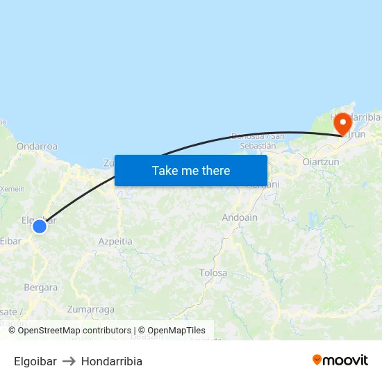 Elgoibar to Hondarribia map