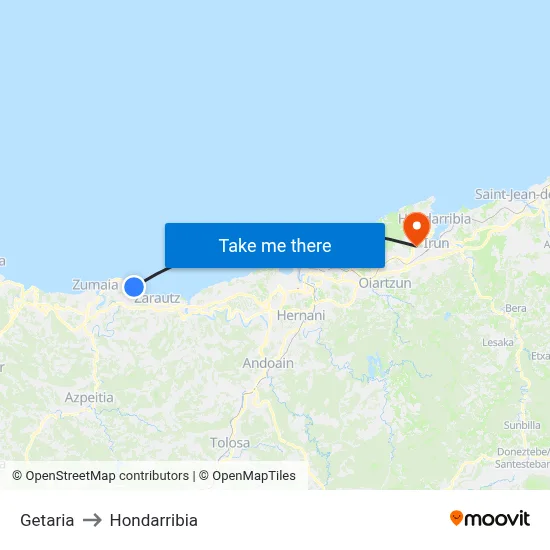 Getaria to Hondarribia map