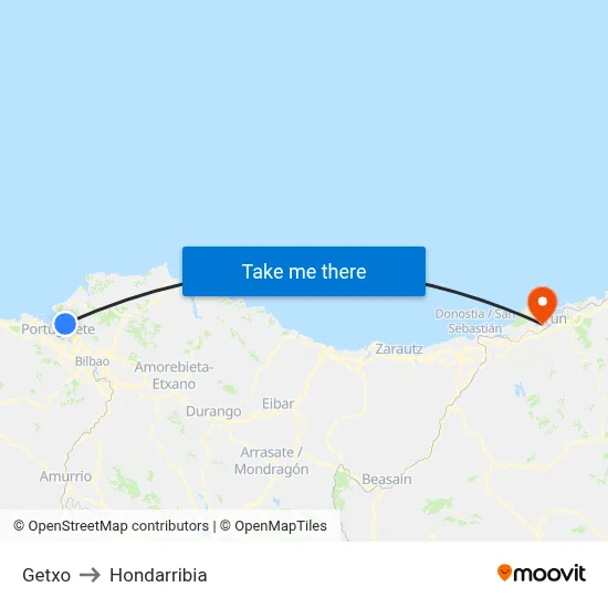 Getxo to Hondarribia map