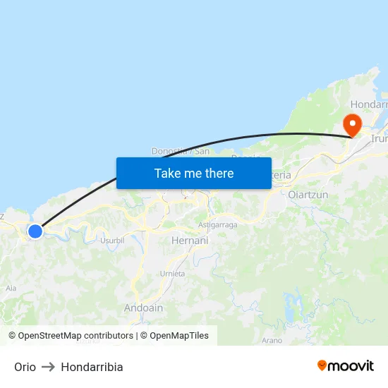 Orio to Hondarribia map