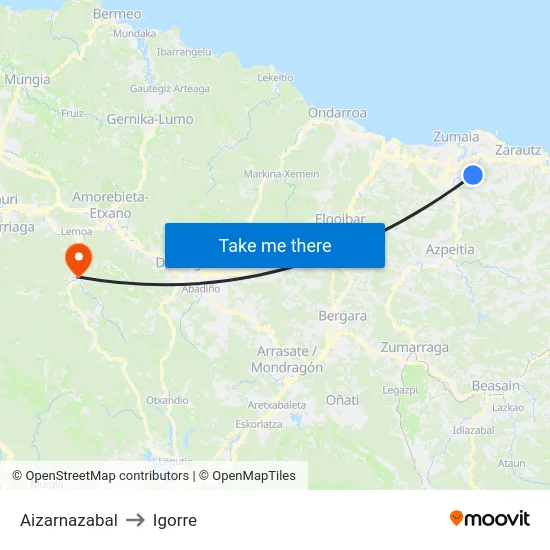Aizarnazabal to Igorre map