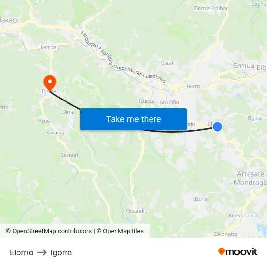 Elorrio to Igorre map