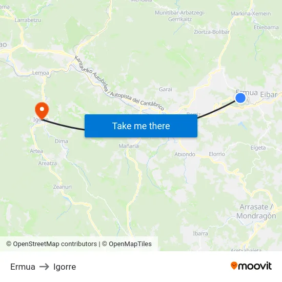 Ermua to Igorre map