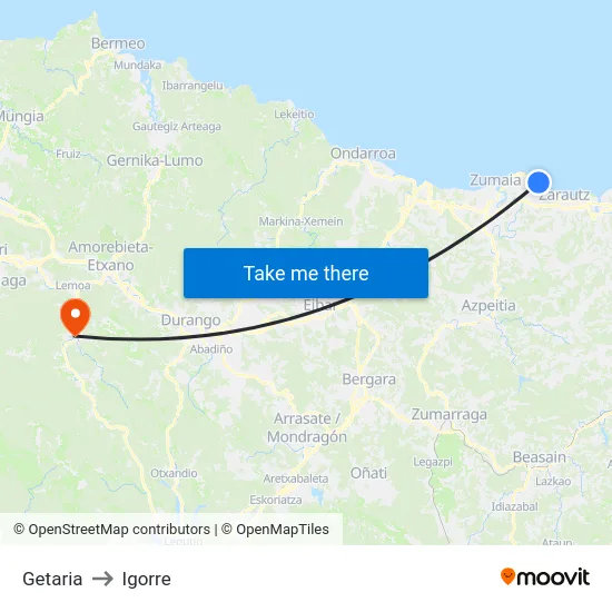 Getaria to Igorre map