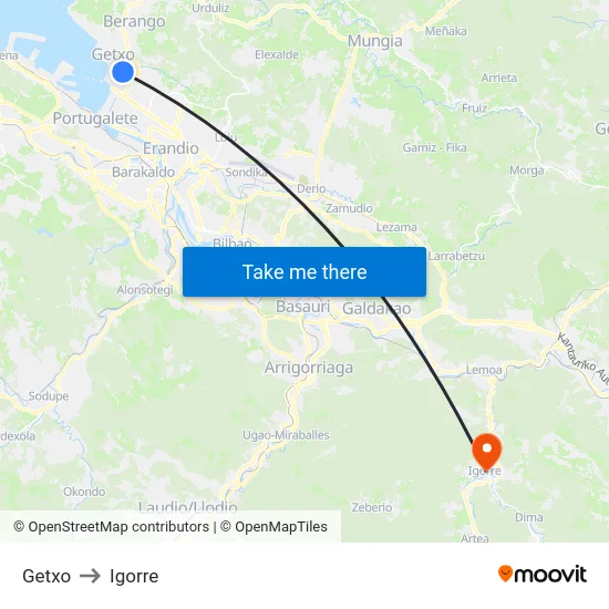 Getxo to Igorre map