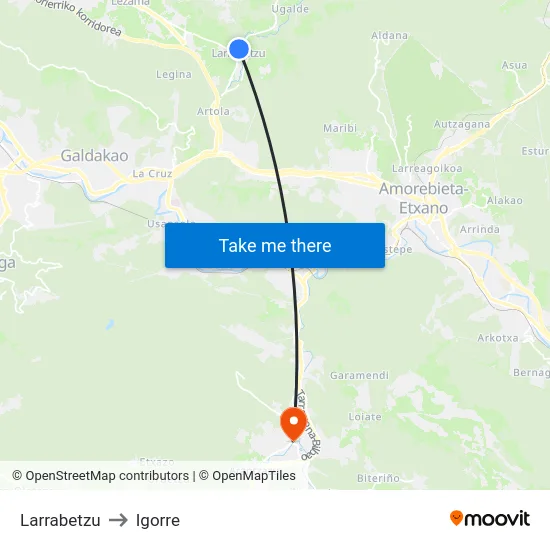 Larrabetzu to Igorre map