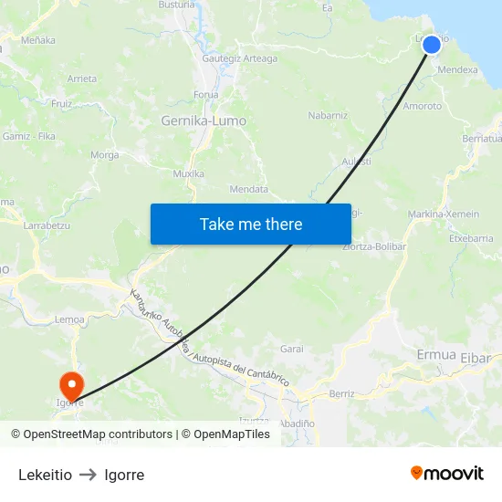 Lekeitio to Igorre map