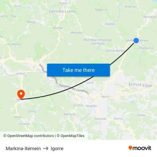 Markina-Xemein to Igorre map