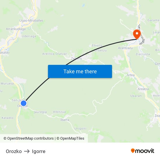 Orozko to Igorre map