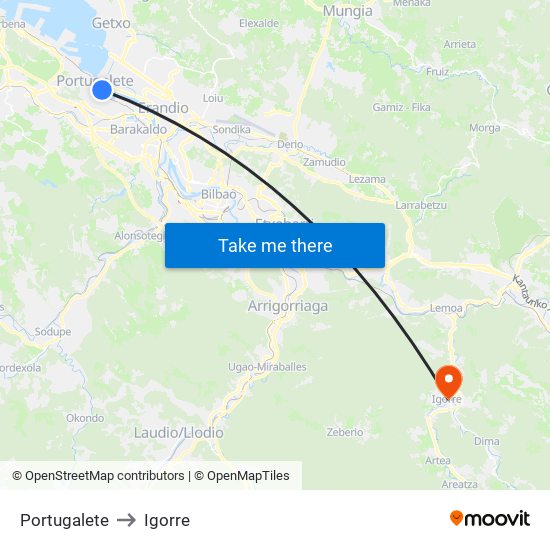 Portugalete to Igorre map