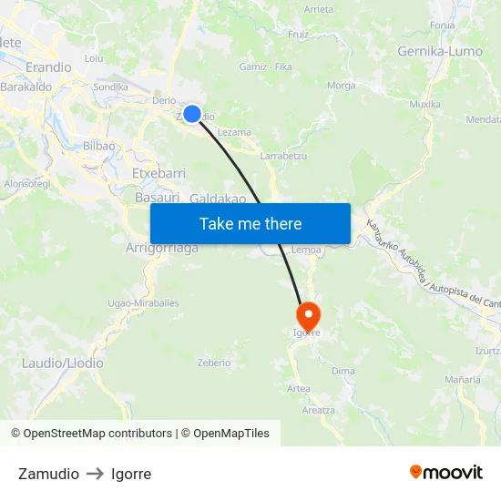 Zamudio to Igorre map