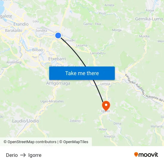 Derio to Igorre map