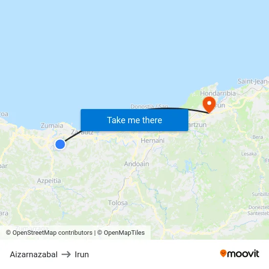 Aizarnazabal to Irun map