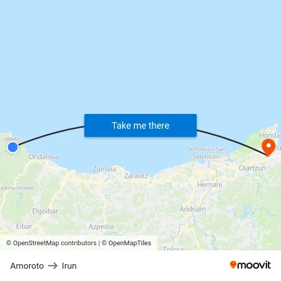Amoroto to Irun map
