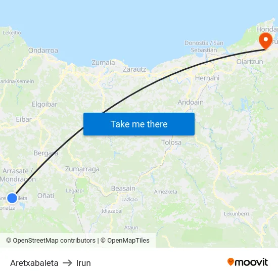 Aretxabaleta to Irun map