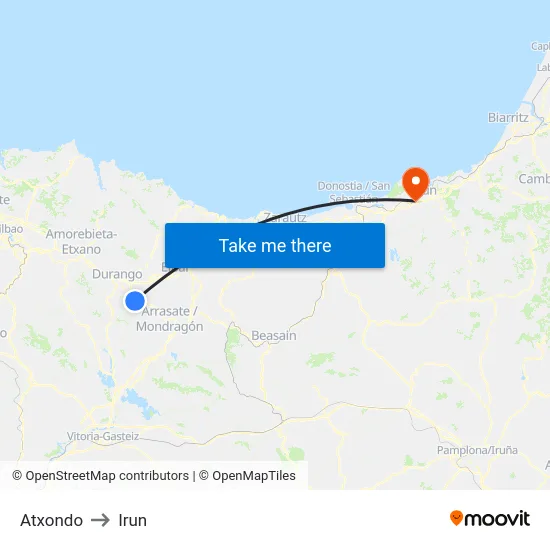Atxondo to Irun map