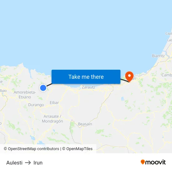 Aulesti to Irun map