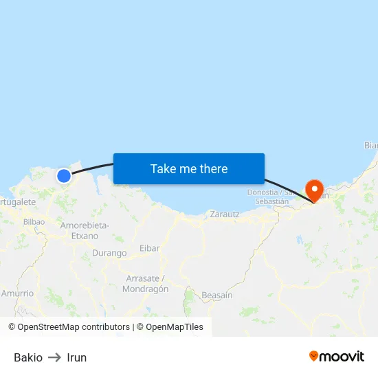 Bakio to Irun map