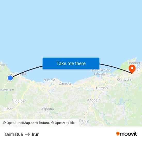 Berriatua to Irun map