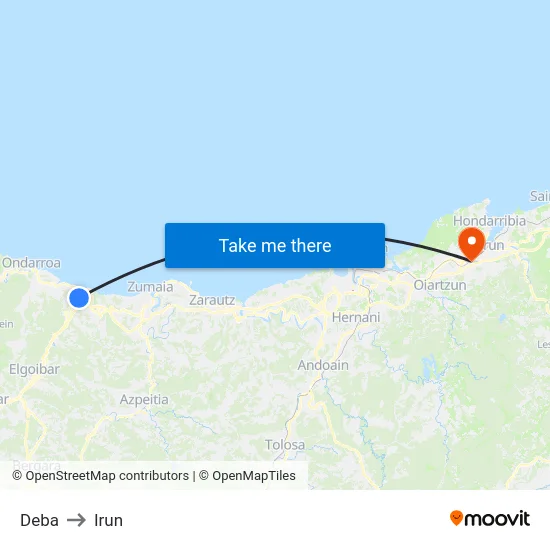 Deba to Irun map
