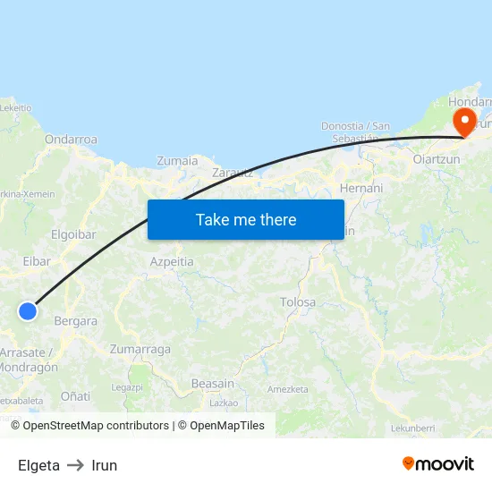 Elgeta to Irun map