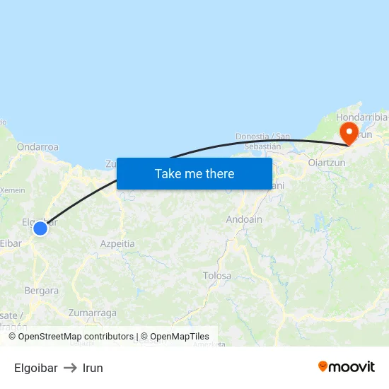 Elgoibar to Irun map