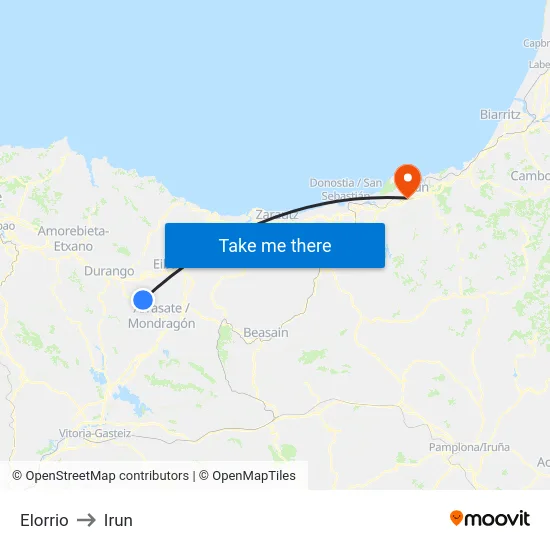 Elorrio to Irun map