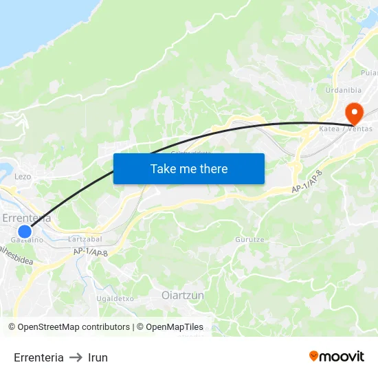 Errenteria to Irun map