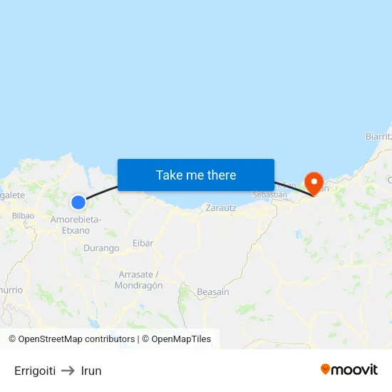 Errigoiti to Irun map