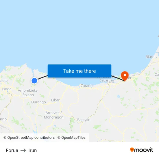 Forua to Irun map