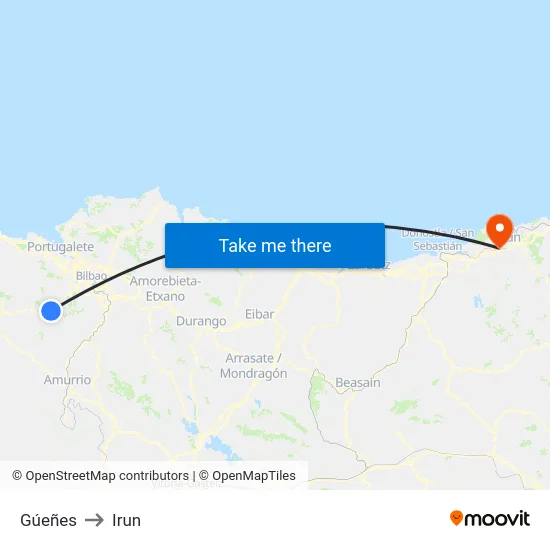 Gúeñes to Irun map